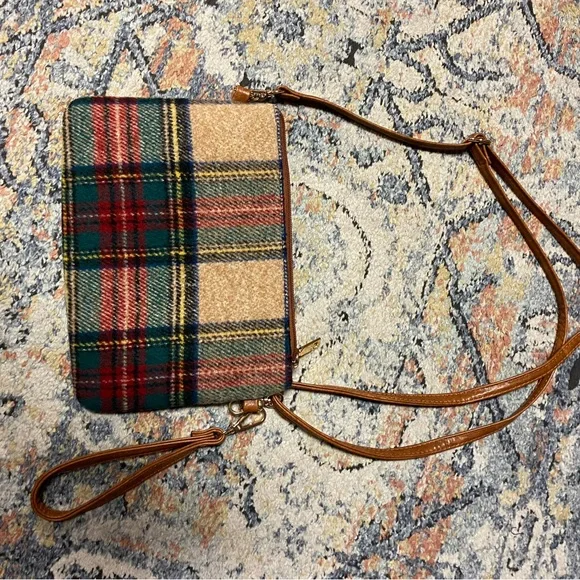 Elegant Plaid Crossbody Bag with Brown Trim - Picture 4 of 8